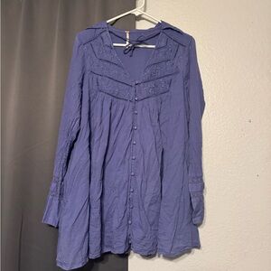 Free People Blue Button-Down Mini Dress